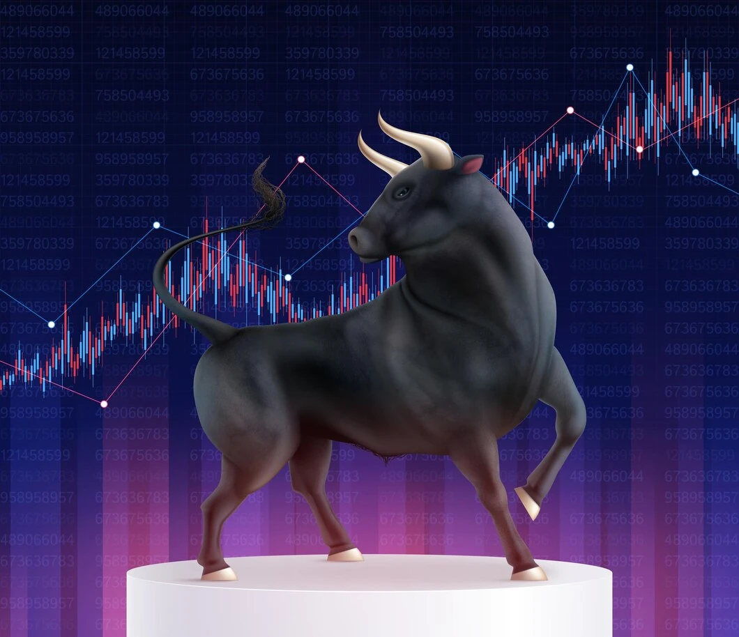 Imagem ilustrativa de um touro e um gráfico ascendente representando o otimismo do Bull Market